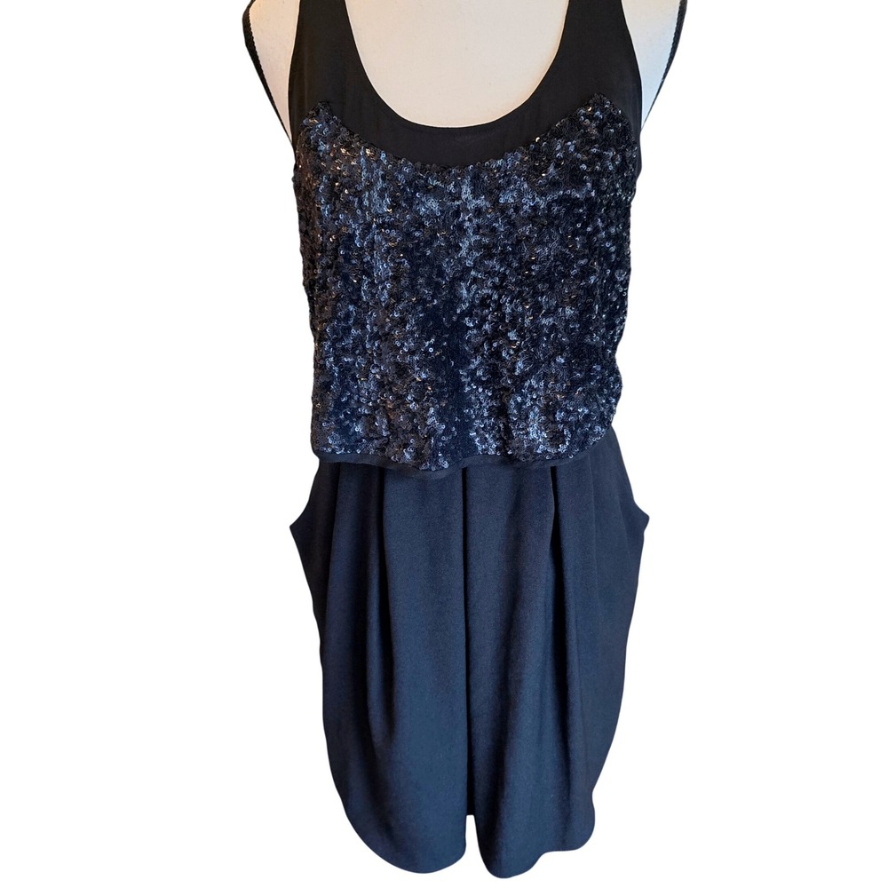 McGinn Anthropologie Black Sequin Tulip Skirt Dress 2 Pocket Cocktail Party